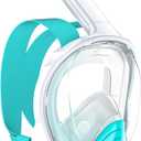 QingSong Full Face Snorkel Mask for Adults, Snorkeling Gear with Camera Mount, 180 Degree Panoramic View Snorkel Set Anti-Fog Anti-Leak (White Blue)