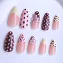 2 x Polka Dot Press on Nails Medium Almond Fake Nails French Tip False Nails 3D Flower Nails Press Ons Glossy Full Cover Stick on Nail with Rhinestones Design Colorful Glue on Nail for Women 24Pcs