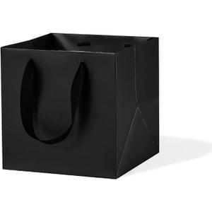 Black Paper Gift Bag Small Square Bottom Kraft Cardboard Paper Bags With Handles For Wedding, Baby Shower, Birtyday Party (Black, 6 x 6 x 6 in, 10 Pcs)