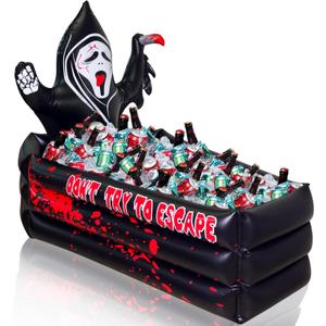 40 Inch Halloween Party Decorations Inflatable Cooler, 100+ Cans Halloween Party Supplies Large Capacity Scary Coffin Ghost Ice Bucket for Drink Beverage Holder, Halloween Decor for Outdoor Indoor
