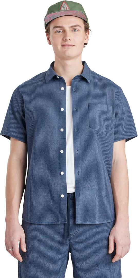 UNIONBAY Men's Stretch Seersucker Yarn Dye Short Sleeve Button-up Shirt (X-Large, Navy)