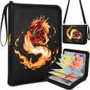 Lotadilo for Card Binder with 440 Pockets 4 Pocket - Trading Card Collection Album Folder for Men Kids Boys Teens Girls for Sports Cards Game Cards with Zipper Hand Carrying, Dragon Fox