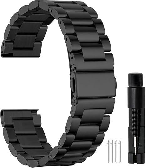 Quick Release Stainless Steel Watch Strap 20mmMetal Watch Band for Men Women, Fits Samsung Galaxy Watch 6/5/4/3,Garmin Watch,Huawei Watch, Black/Silver