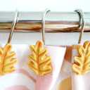 Twofish Home Autumn Leaves Anti-Rust Shower Curtain Hooks - Decorative Resin Rings Set of 12