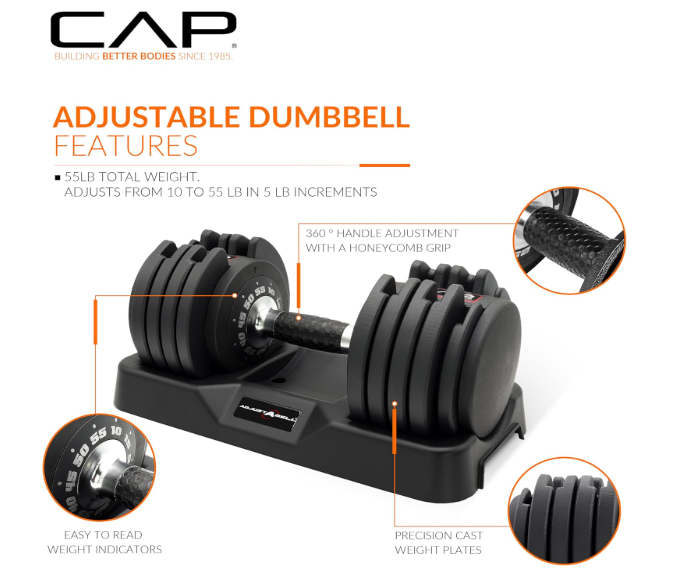 CAP ADJUSTABELL 25 lb  Adjustable Dumbbells with Contoured Full Rotation Handle, Honeycomb Chrome and Black Handle