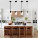 3 Pack Black Pendant Lights Kitchen Island, Modern Glass Pendant Lighting Over Island Kitchen Hanging Bathroom Ceiling Light Fixtures Adjustable Pendant Lights for Dining Room Hallway Bedroom