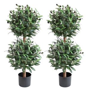 Artificial Olive Double Ball Topiary Trees, 3FT Faux Olive Topiary Tree 2 Packs, 35 Inch Fake Potted Plants for Indoor Porch Decor