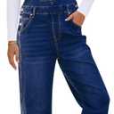 luvamia Barrel Leg Overalls for Women Baggy Bib Stretchy Denim Jumpsuit Loose Fit Jean Overall Jumpsuits with Pockets (Large, Classic Blue)