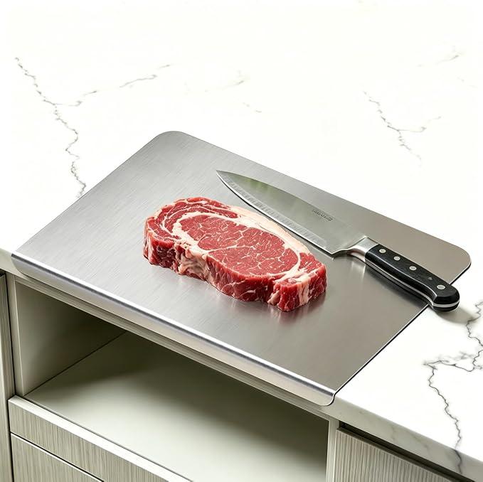 Stainless Steel Cutting Board Countertop, Food Grade Kneading Cutting Board with Lip, Metal Chopping Board for Fruits, Vegetables, Bread, Meat (23.62 in×15.74 in)