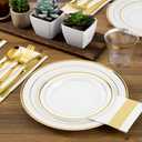 FOCUSLINE Gold Plastic Plates Set of 60, Disposable Plates with Gold Rim 30 Dinner Plates 10" and 30 Salad Dessert Appetizer Plate 7", Elegant Fancy Heavy Duty Wedding Party Plates