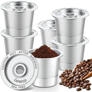 CAPMESSO Reusable K Cups Coffee Pods for Keurig 1.0: Stainless Steel Refillable K Cup - Reusable Coffee Filter for Keurig 1.0 Coffee Maker, Permanent, Eco-Friendly, Innovative Design (6 Pack)