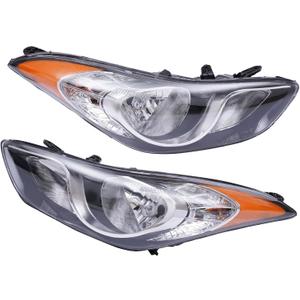 Headlight Assembly for Hyundai Elantra 2011-2013 (All Bulbs Included), Passenger & Driver Side Halogen Headlamp with Clear Lens Black Housing Amber Reflector, 1 Pair, 92101-3y000 ‎HY2503161