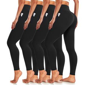 4 Pack Leggings for Women Butt Lift High Waisted Tummy Control No See-Through Yoga Pants Workout Running Leggings (Large-X-Large, 03-black/Black//Black/Black)