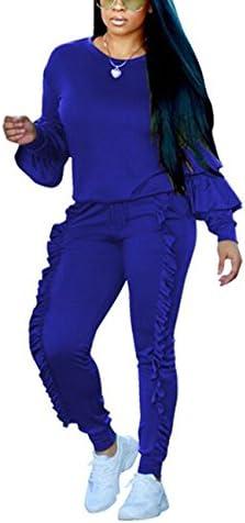 Akmipoem Women's Two Piece Outfits Ruffle Sleeve Sweatshirt and Long Pants Tracksuit Sets XXXL