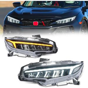 Archaic Headlights Assembly Compatible for 10th Gen Honda Civic 2016-2021,Projector Headlight w Sequential Turn Signal for Civic Sedan/Coupe/Hatchback,for EX/LX/Sport/Touring/Si/Type R, Pair