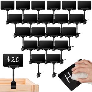 30 Set Mini Plastic Chalkboard Sign with Clip Double Head Rotating Display Price Tag Bulk Erasable Merchandise Sign Clip Holder for Business Retail Food Clothing Vendor Shelf Basket Display (Black)