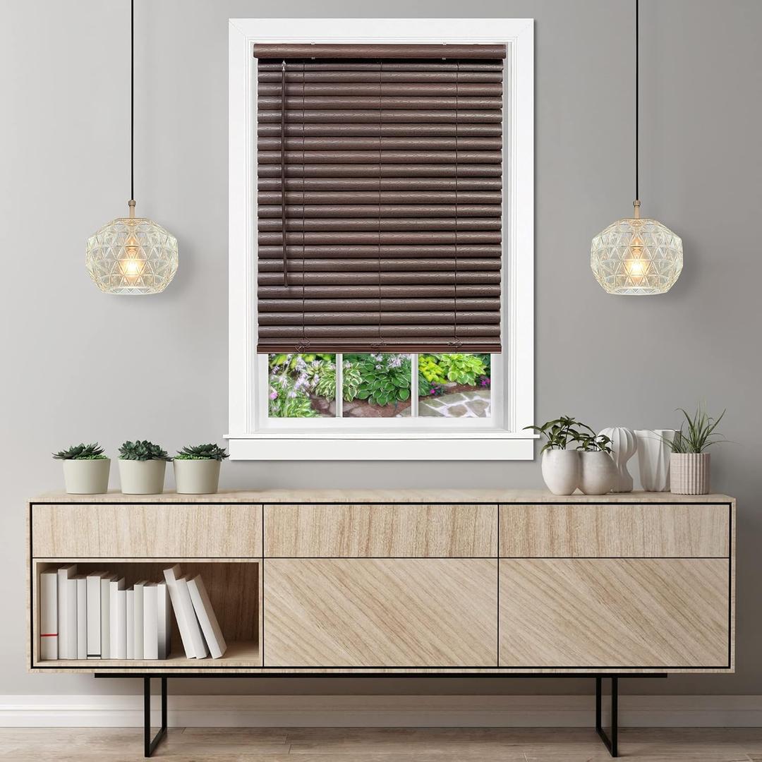 Cordless Room Darkening Venetian Blind - 32 Inch Width, 64 Inch Length, 2" Vinyl Slat Size - Mahogany - GII Luna Light Filtering Horizontal Mini Windows Blinds for Interior by Achim Home Decor
