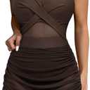 SUUKSESS Women One Piece Swim Dress Tummy Control Swimsuit Mesh Bathing Suit (XX-Large, 115 Dark Brown)