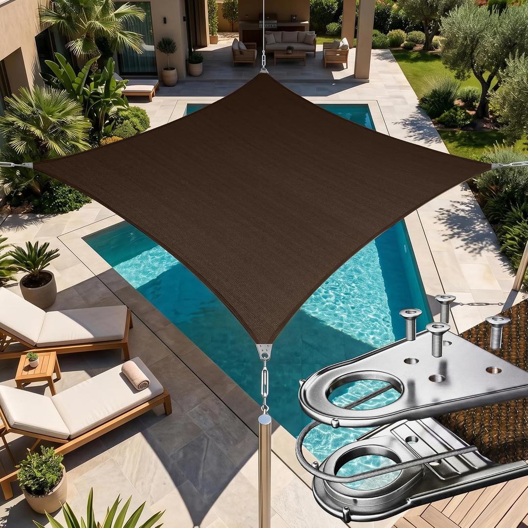 Amgo 16' x 22' Brown Rectangle Super Ring Sun Shade Sail UPF50+ AGSRR Canopy Awning Shades for Patio, Commercial Standard, 260 GSM Heavy Duty, 98% UV Blockage