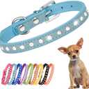 Bling XXS Dog Collar, Pretty Diamond Kitten Collar Crystal Jewel Glitter Rhinestone Puppy Collar for Pet Female Dogs Girl Cats, Light Blue (Xxs(neck 5.8-8"))