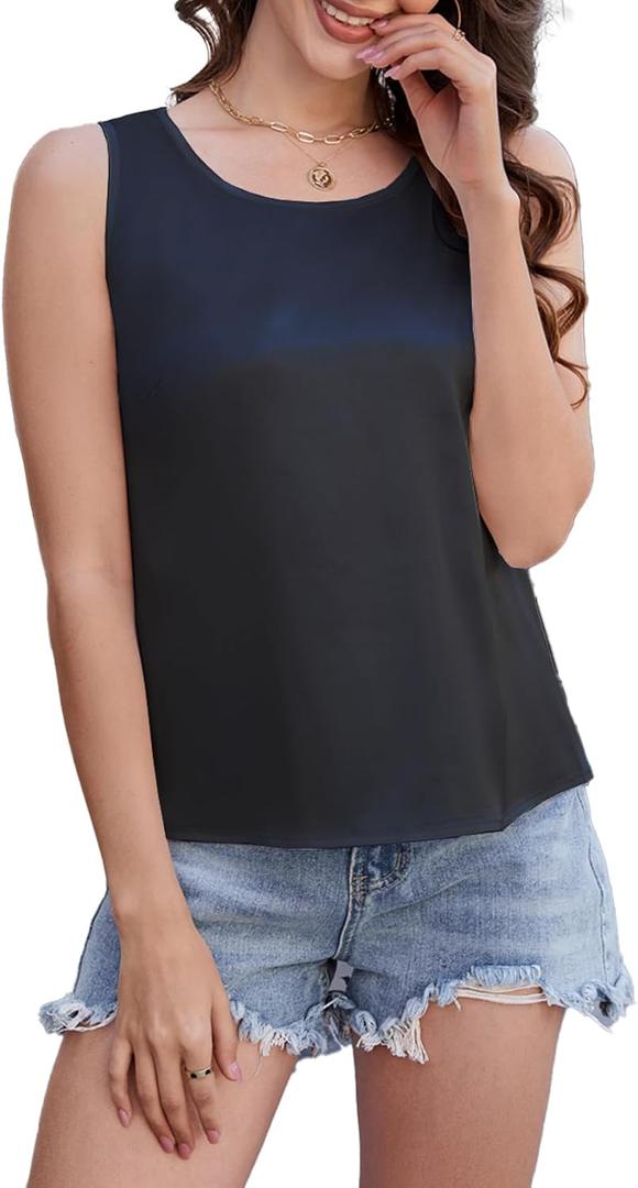 Silk Satin Tank Tops for Women Camisole Crew Neck Sleeveless Cami Summer 2025 (Purple S)