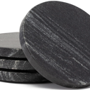 Thirstystone 4 Pack Natural Black Marble Round Coasters with Protective Felt Feet on The Bottom 4" Diameter Elegant Heat Tolerant Easily Wipes Clean