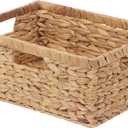StorageWorks Large Rectangular Wicker Basket, Water Hyacinth Storage Basket with Built-in Handles, 1 Pack