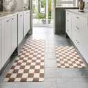 Beige Khaki Checkered Grid Checkerboard Kitchen Rug Sets [2 PCs], Anti-Fatigue, Waterproof Non-Slip Kitchen Mats Heavy Duty Ergonomic Comfort Foam Rug for Floor, Home,17"x29"+17"x47"