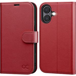 OCASE for iPhone 17 Wallet Case, PU Leather Flip Cover with Card Holder, RFID Blocking, Kickstand, Magnetic Closure, Protective Phone Case for iPhone 17 6.3-Inch 2025, Dark Red