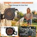 Upgraded Retractable Garden Hose Reel 1/2 inch x 130 ft Wall-Mounted 9 Pattern Nozzle Any Length Lock Automatic Slow Return 180° Swivel UV Resistant Heavy Duty Hose Reels for Outside