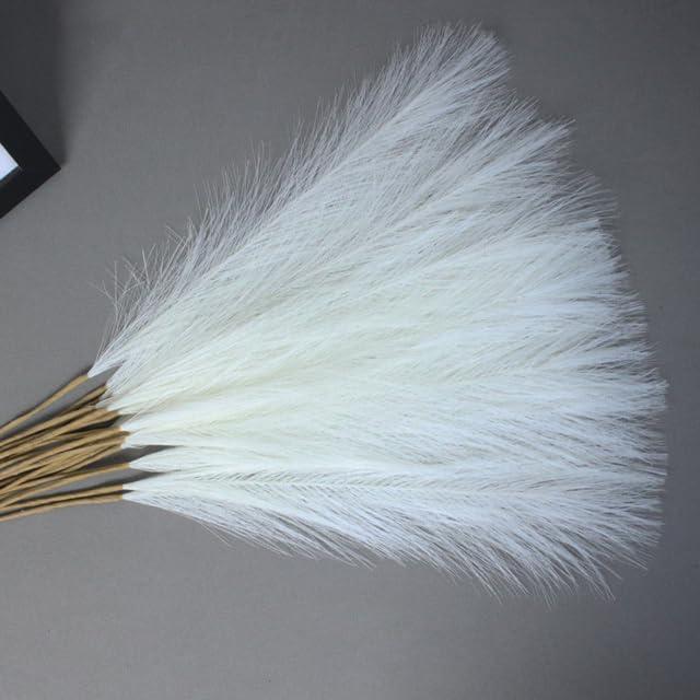 Fluffy Pampas Artificial Flowers Grass 5/10/20PCS Fake Flower Bouquet Boho Decor for Table Party Home Wedding Decoration (Milky White)
