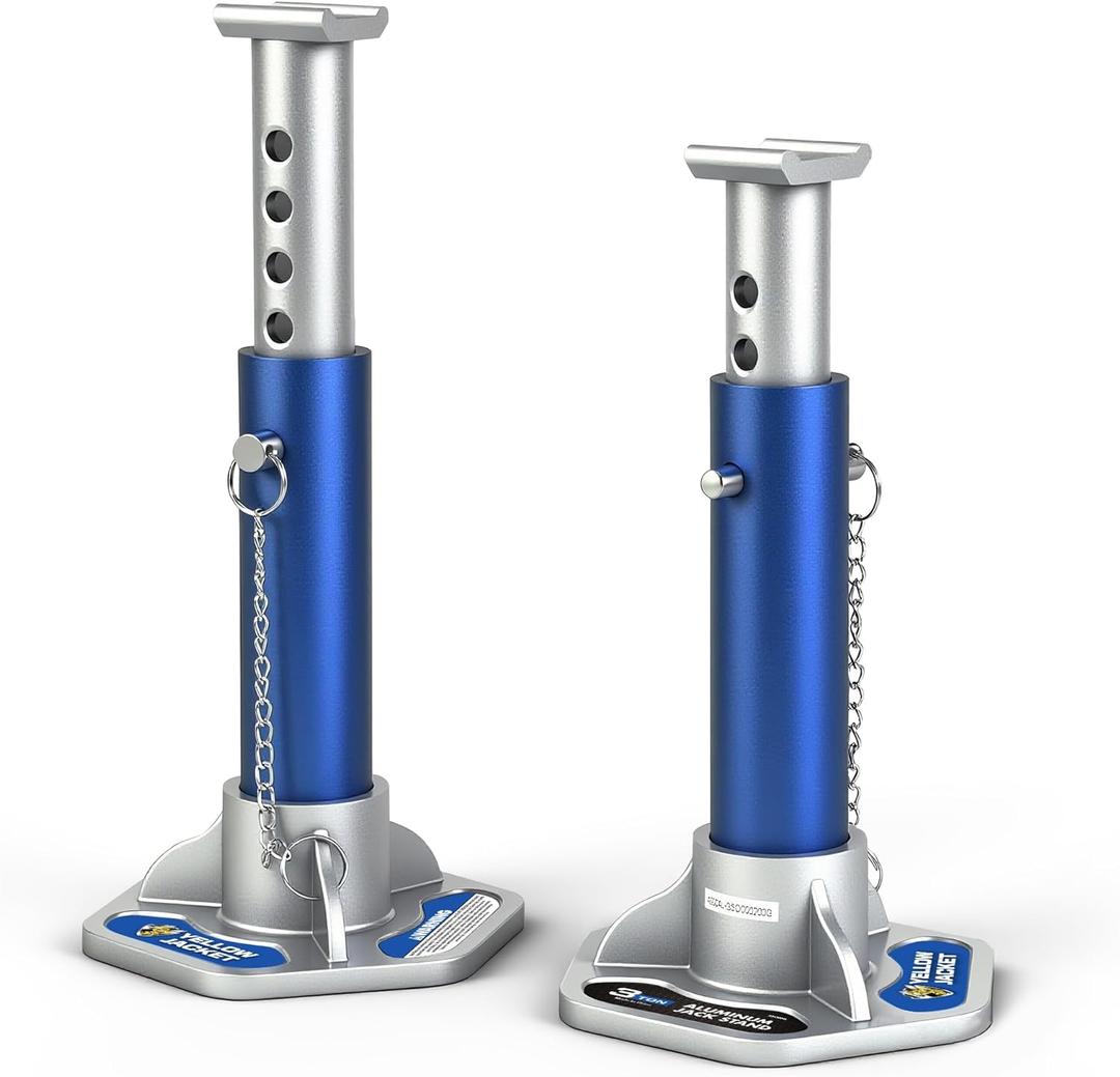 YELLOW JACKET 3 Ton Aluminum Jack Stands with Locking Support Pins for Cars, SUVs, and Light Duty Trucks, Blue/Silver, 1 Pair