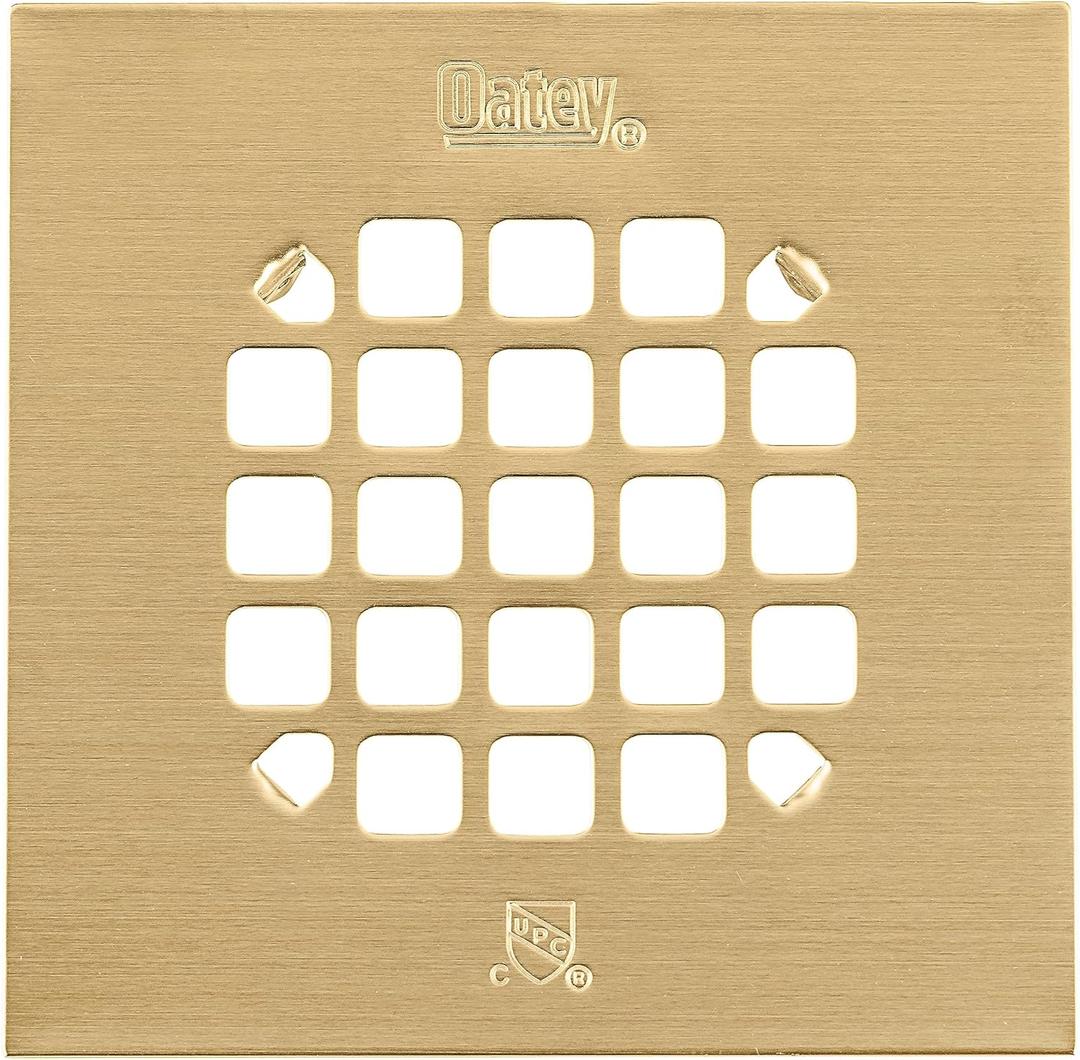 Oatey 42361 Universal 4-1/4 in. Snap-Tite Square Shower Strainer in Brushed Gold