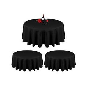 3 Pack Black Tablecloths for Round Tables 120 x 120 Inch,Wrinkle Resistant Polyester Table Cloth,Polyester Fabric Table Covers for Wedding, Party, Banquet