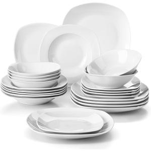 MALACASA Dinnerware Sets, 24-Piece Porcelain Square Dishes, Grey White Ceramic Dish Set for 6, Chip and Scratch Resistant Plates and Bowls Sets, Series ELISA
