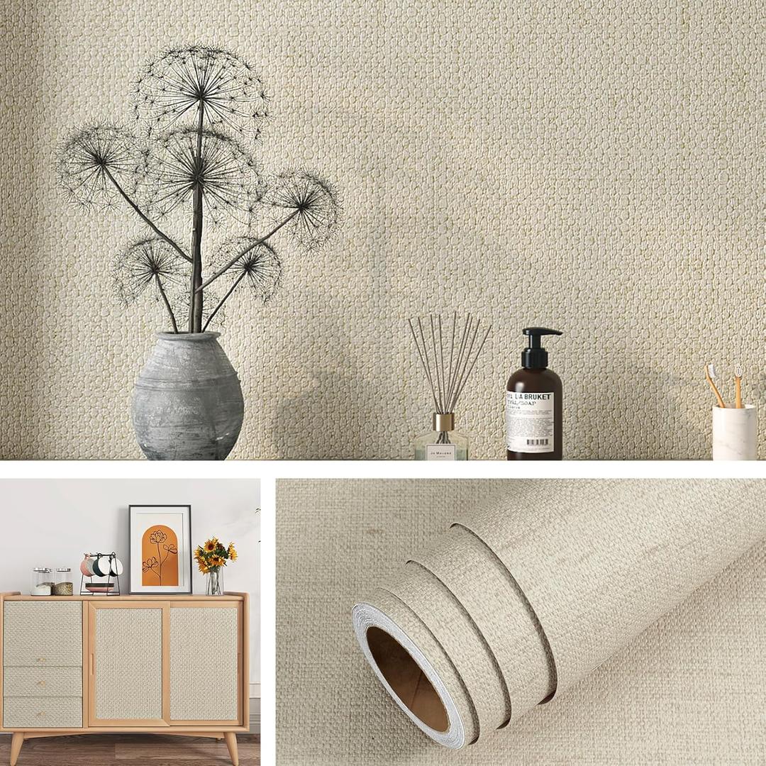 Livelynine 15.8x394 Neutral Textured Peel and Stick Wallpaper for Bedroom Wall Paper Peel and Stick Modern Kitchen Bathroom Living Room Kids Texture Elegant Gender Cream Contact Paper Waterproof
