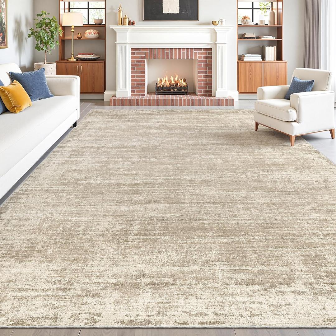 8x10 Area Rugs for Living Room, Modern Abstract Washable Rug Brown