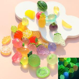 30PCS Mini Artificial Fruits Luminous Decor Resin Glow in The Dark Tiny Figures Small Banana Lemon Strawberries Grapes for Party Table Garden Figurines
