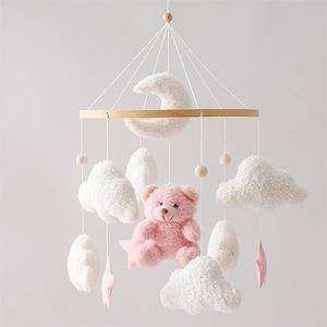 EERKEOD Baby Crib Mobile Bear Nursery Mobile for Boys Girls Teddy Velvet Mobile Nursery Decor for Infant Bedroom Hanging Baby Mobile for Bassinet Newborn Baby Gift（Pink Bear）