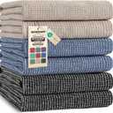 Mordimy Premium Kitchen Towels 6 Pack (18 x 28 Inches, Navy Blue/Khaki/Black), Large Cotton Flat & Terry Kitchen Hand Towel, Super Absorbent Tea Dishtowels Set with Hanging Loop