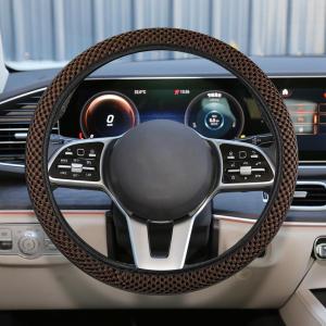 Elastic Stretch Steering Wheel Cover, Anti-Slip 15 inch Microfiber Odorless Breathable Ice Silk Car Steering Wheel Protector, Easy Carry, Warm in Winter & Cool in Summer (Coffee)