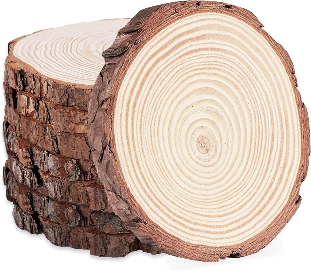 ilauke 8Pcs 8-9inch Wood Slices for Centerpieces, Unfinished Natural Wood Slices Rustic Wood Circles, Wooden Centerpieces for Tables/Wedding/DIY Crafts/Painting/Burning