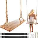 Wooden Tree Swing, 500lbs Load Capacity Heavy-Duty Wooden Swing Seat for Adults & Kids, Adjustable Hemp Rope Tree Straps 118 inch for Backyards Gardens Outdoor