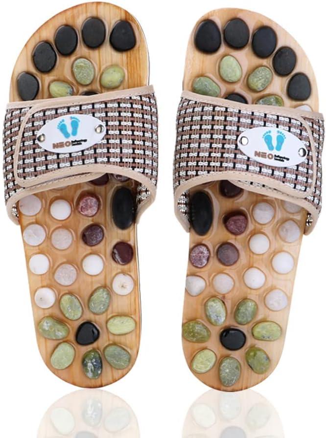 Acupressure Massage Slippers with Natural Stone, Therapeutic Reflexology Sandals for Neuropathy Acupoint Massage Shiatsu Foot Pain Relief Gifts for Wellness, Men 6.5-7 / Women 7.5-8.5 Feet Size