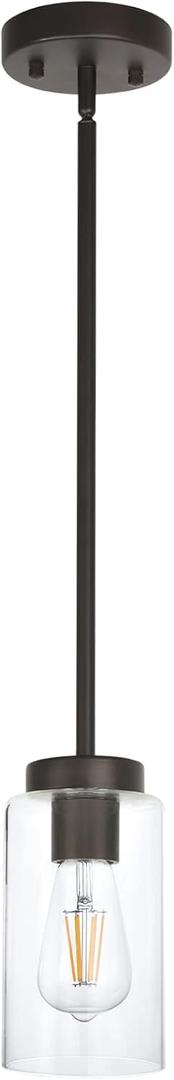 One Light Chandeliers Modern Clear Glass Pendant Lighting Oil Rubbed Bronze Dining Room Lighting Fixtures Hanging Contemporary Lamp Semi Flush Mount Ceiling Lights