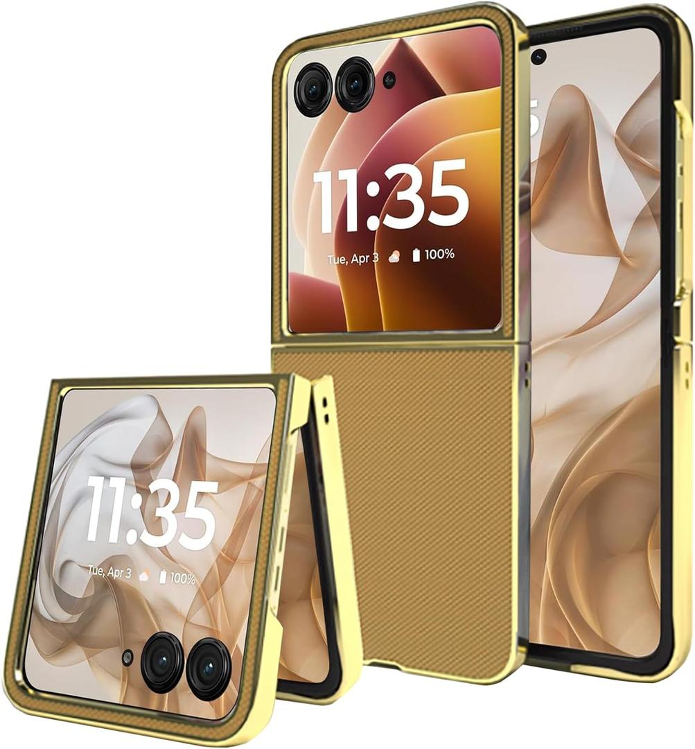 Case for Motorola Razr 2025 Plus/2024 Ultra Case,with screen protector,grain leather back cover,Military grade drop resistance,hard PC,Ultra durable protective case for razr 2025 plus,Silver Red (Gold Gold)