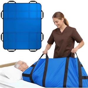 Upgraded 3-Layer Positioning Bed Pad with Handles, Transfer & Slide Sheet for Elderly Care, Waterproof Washable Draw Sheet for Turning, Lifting & Repositioning (43" x 36", Blue) (Medium, 1. Lake Blue)