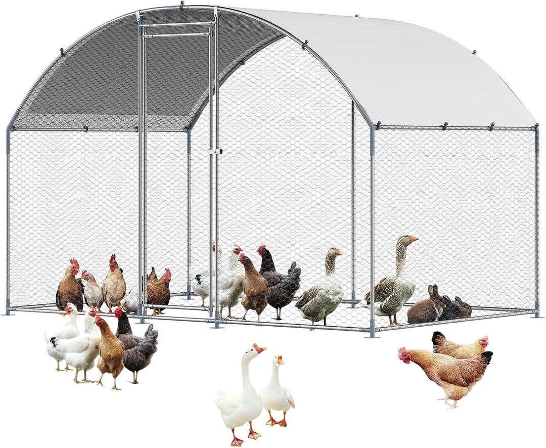 VEVOR Large Metal Chicken Coop with Run, 9.8 x 6.5 x 6.5ft Walk in Chicken Runs for Yard with Waterproof Cover, Dome Roof Large Poultry Cage for Hen House, Duck Coop and Rabbit Run