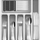49-Piece Black Silverware Set with Drawer Organizer, Stainless Steel Cutlery for 8 with Matte Steak Knives, Forks, Spoons - Dishwasher Safe (49PCS Black with Organizer)