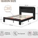 KISLOT Farmhouse Bed Frame with LED Lights and Storage, Black, Queen
